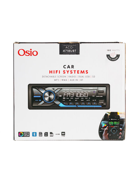 Osio Car Audio System 1DIN (Bluetooth/USB) with Detachable Panel