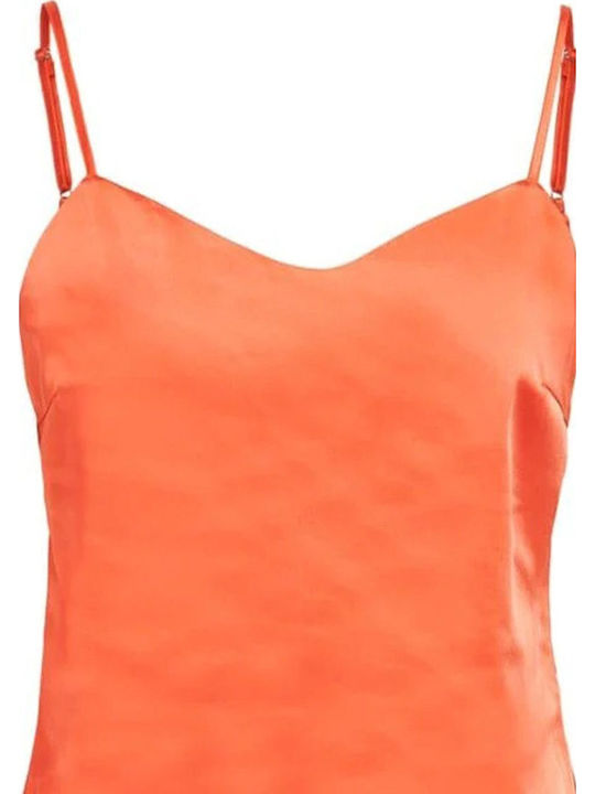 Women's Blouse Satin with Straps & V Neckline Orange