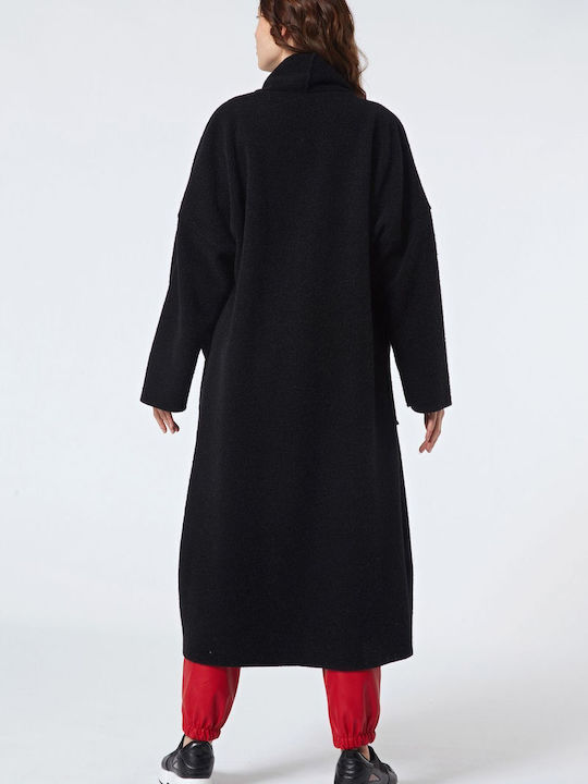 Enter Fashion Women's Long Coat with Buttons Black