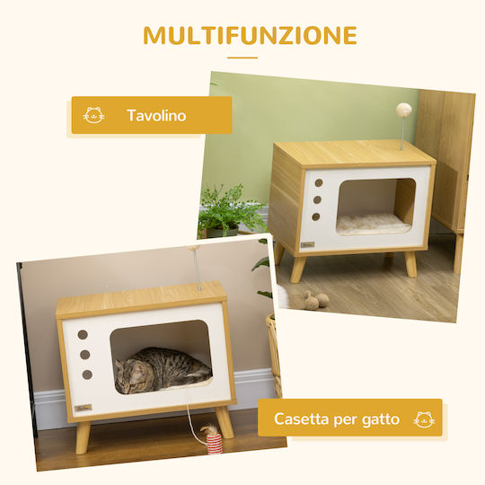 Pawhut TV Σπιτάκι Γάτας Καφέ 50x28x43cm