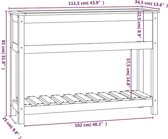 vidaXL Blumenkasten Hölzernes Gray 111.5x34.5x81cm.