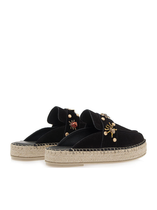 Flat Suede Mules in Black Color