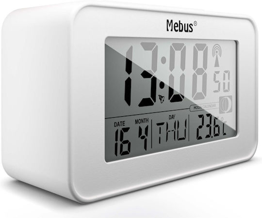 Mebus Funk Επιτραπέζιο Ψηφιακό Ρολόι LED Πλαστικό με Ξυπνητήρι Λευκό 51461