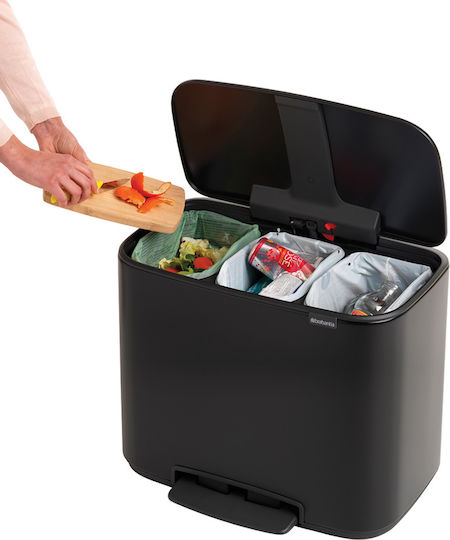 Brabantia Recycling Waste Bin Made of Inox with Pedal Black 33lt