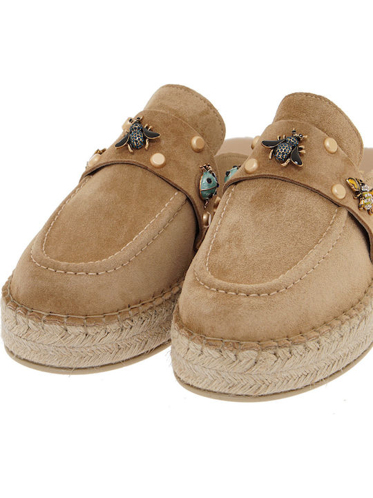 Flat Suede Mules Camel