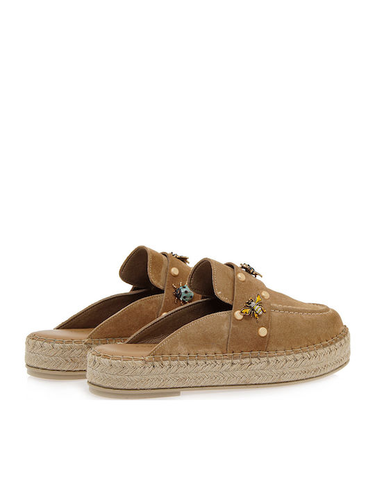 Flat Suede Mules Camel