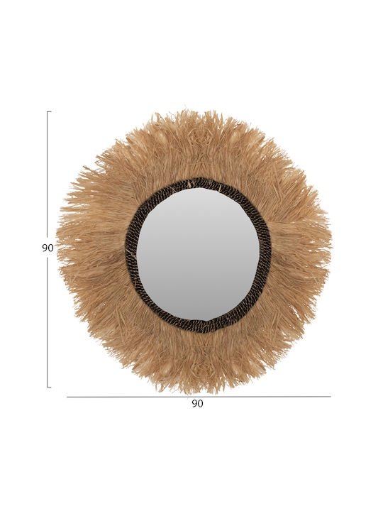 HomeMarkt Wall Mirror with Brown Frame Diameter 90cm 1pcs