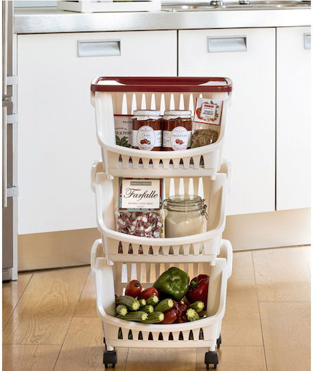 Bama Plastic Kitchen Trolley 3 Tiers Beige 39.5x30x70cm