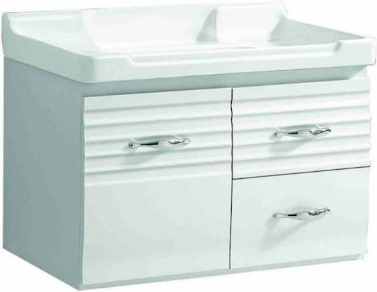 Gloria Linea Waschtisch mit Waschbecken & Spiegel mit Licht L80xB46xH56.5cm Weiß