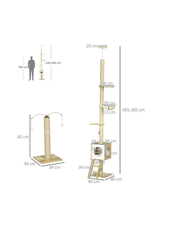 Pawhut Scratching Post Cat Trees Beige Ceiling 40x40x285cm