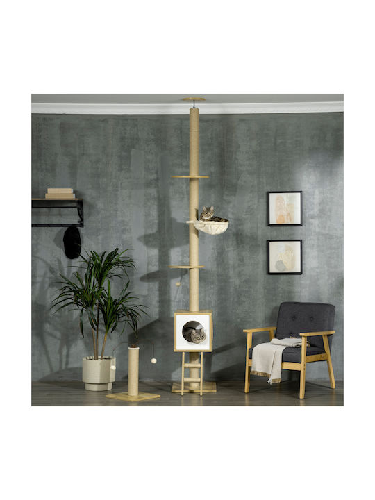 Pawhut Scratching Post Cat Trees Beige Ceiling 40x40x285cm