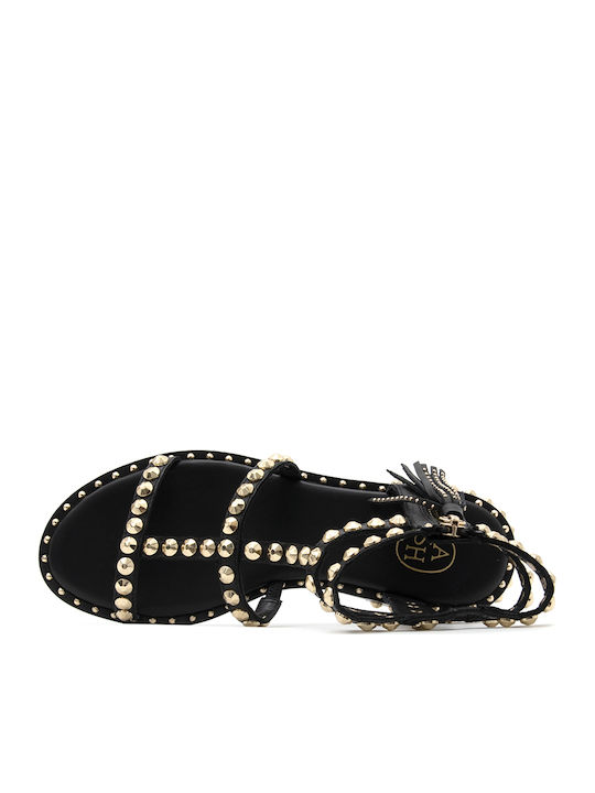 Din piele Sandale casual damă Gladiator în Culoare Negru