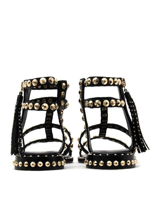 Din piele Sandale casual damă Gladiator în Culoare Negru