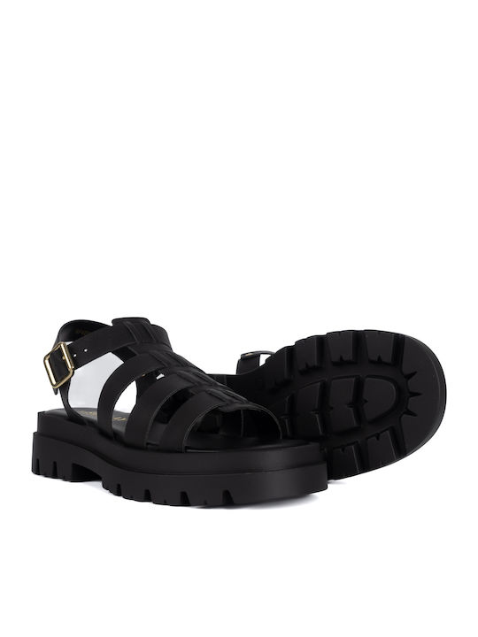 Damen Flache Sandalen Gladiator Schwarz