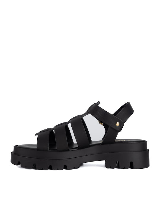 Damen Flache Sandalen Gladiator Schwarz