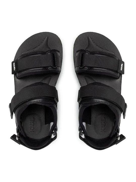 Leather Women's Flat Sandals with Strap in Black Color