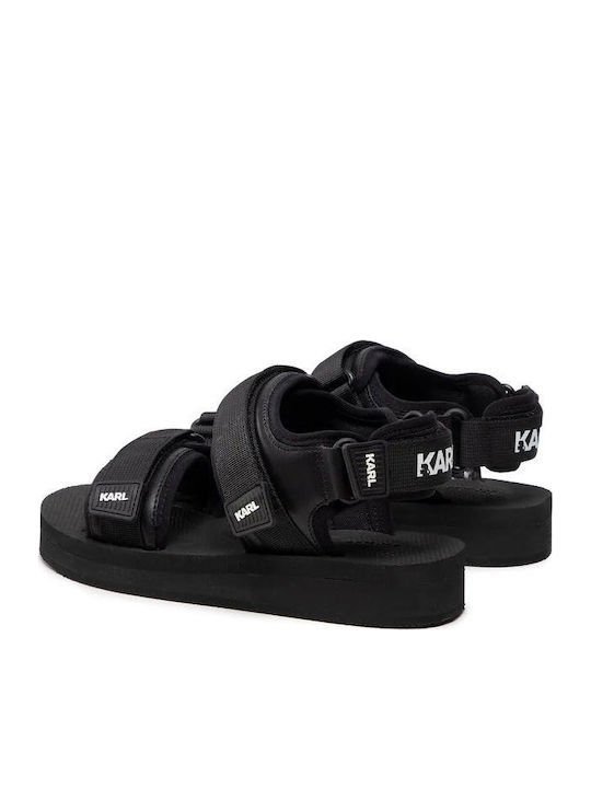 Leather Women's Flat Sandals with Strap in Black Color