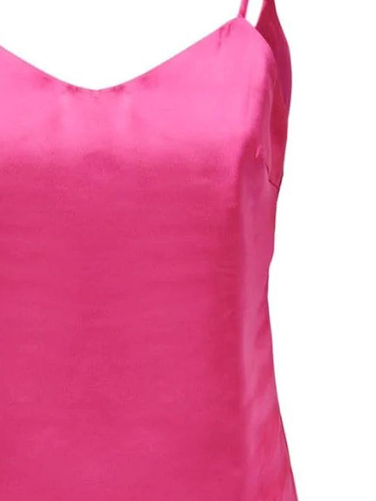 Women's Blouse Satin with Straps & V Neckline Fuchsia