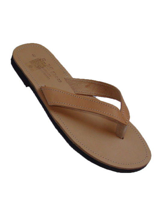 Leather Women's Flat Sandals in Tabac Brown Color