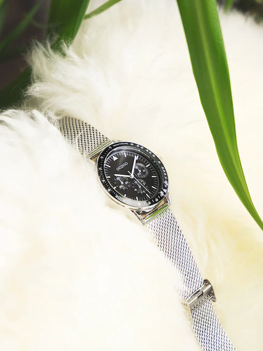 Oozoo Timepieces Ανδρικό Ρολόι 45mm Χρονογράφος Μπαταρίας με Ασημί Μεταλλικό Μπρασελέ