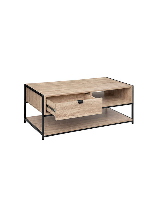Rectangular Central Coffee Table Aliaj Wooden with Drawers Beige W100xL40xH50cm