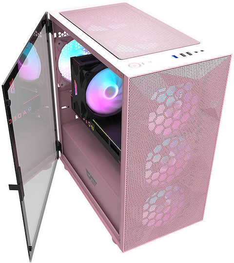 Darkflash DLM21 Mesh Gaming Midi Tower Computer Case with Window Panel Pink