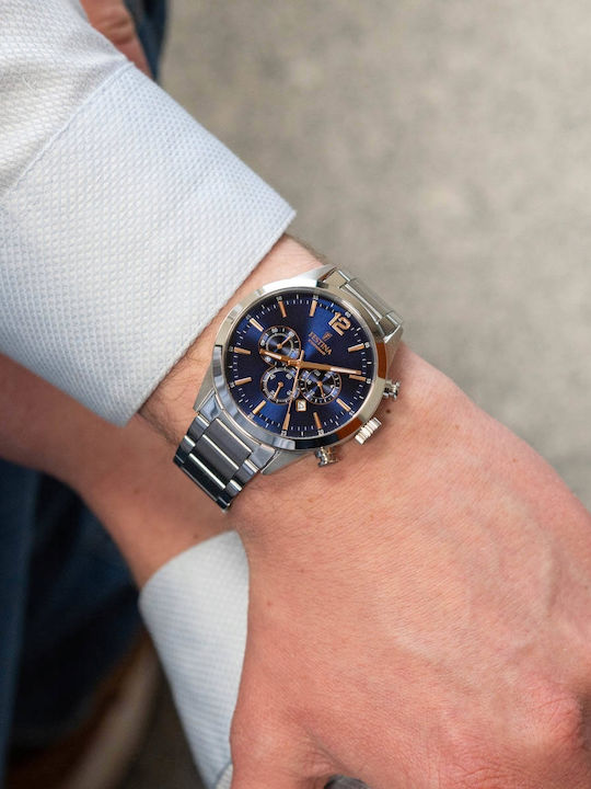 Festina Ceas Barbat 44mm Cronograf Cu Baterie Cu Brățară Din Metal Argintie
