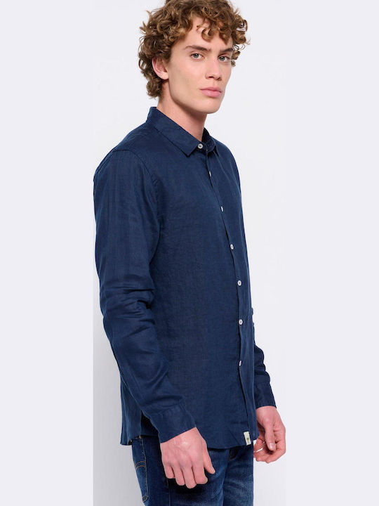 FBM007-00105 Long-sleeved Linen Shirt Navy Blue