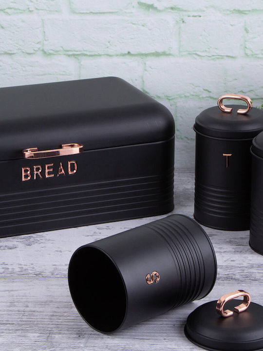 Berlinger Haus Set of 4 Jars for Sugar Coffee with Lid Made of Black Stainless Steel 42.5x23x16cm 4 Pieces