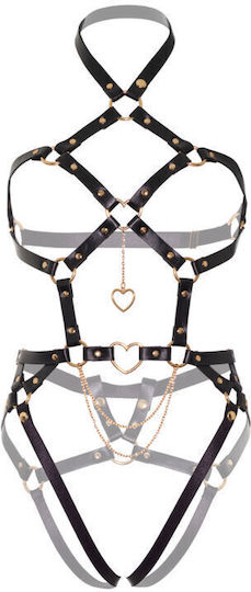 Leg Avenue Kink Heart Ring Harness Teddy Бодито Черно