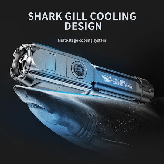 X-Balog Wiederaufladbar Taschenlampe LED mit maximaler Helligkeit 650lm Smiling Shark 622A Schwarz
