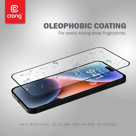 Crong Armour 3D 0.33mm Antibacterial Full Face Tempered Glass Μαύρο (iPhone 14 Pro)