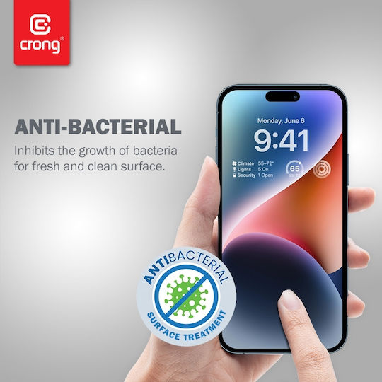 Crong Armour 3D 0.33mm Antibacterial Full Face Tempered Glass Μαύρο (iPhone 14 Pro)