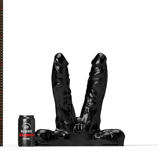 All Black Steroid Διπλό Dildo με Όρχεις Μαύρο 25cm
