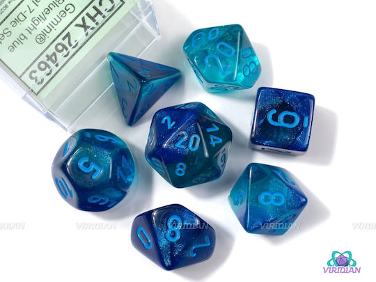 Chessex Dungeons & Dragons Gemini Luminary Polyhedral Dice Blue-Blue/Light Blue 26463
