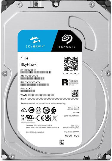 Seagate SkyHawk 1TB HDD Σκληρός Δίσκος 3.5" SATA III 5400rpm με 256MB Cache για Desktop / Καταγραφικό ST1000VX013
