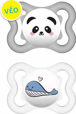 Mam Orthodontic Pacifiers Silicone Panda whale White-Grey Night with Case for 2-6 months 2pcs