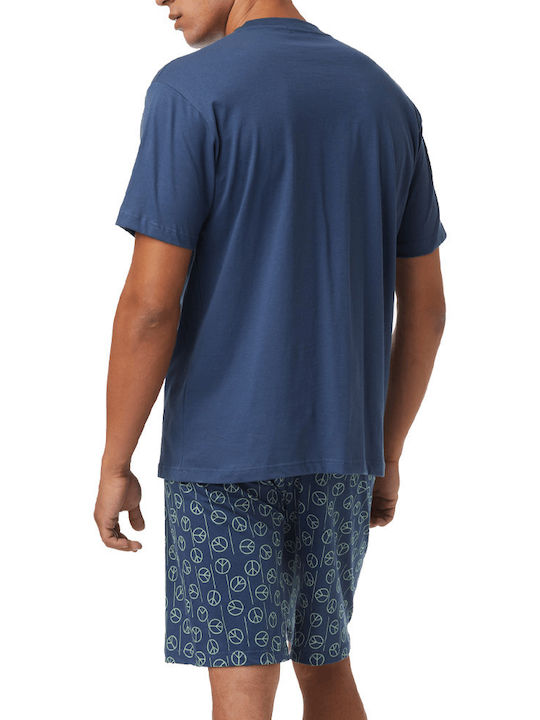 Minerva Men's Summer Cotton Pajamas Set Blue