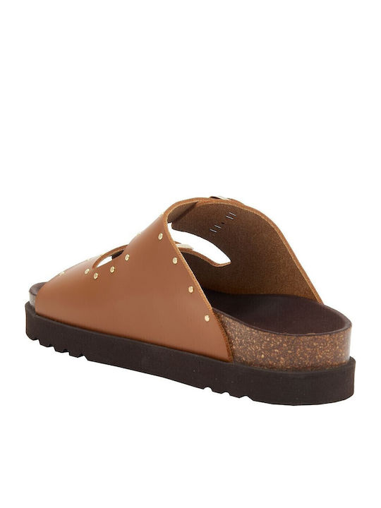 Beatriz Leather Women's Flat Sandals Anatomic in Tabac Brown Color