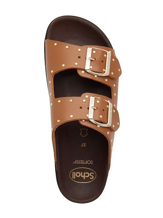 Beatriz Leather Women's Flat Sandals Anatomic in Tabac Brown Color