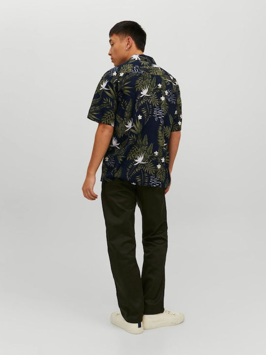 Jack & Jones Cămașă Bărbătească Cu mânecă scurtă Floral Perfect Navy