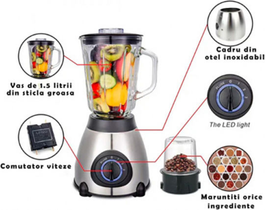 Andowl Μπλέντερ με Πλαστική Κανάτα 1.5 lt 600W Inox Q-FR60