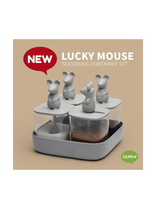 Qualy Lucky Mouse Set 4buc Cutii Uz General cu capac & Bază Plastic Transparent-Grey 250ml