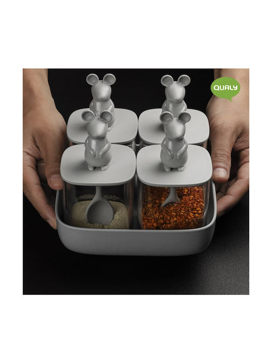 Qualy Lucky Mouse Set 4buc Cutii Uz General cu capac & Bază Plastic Transparent-Grey 250ml