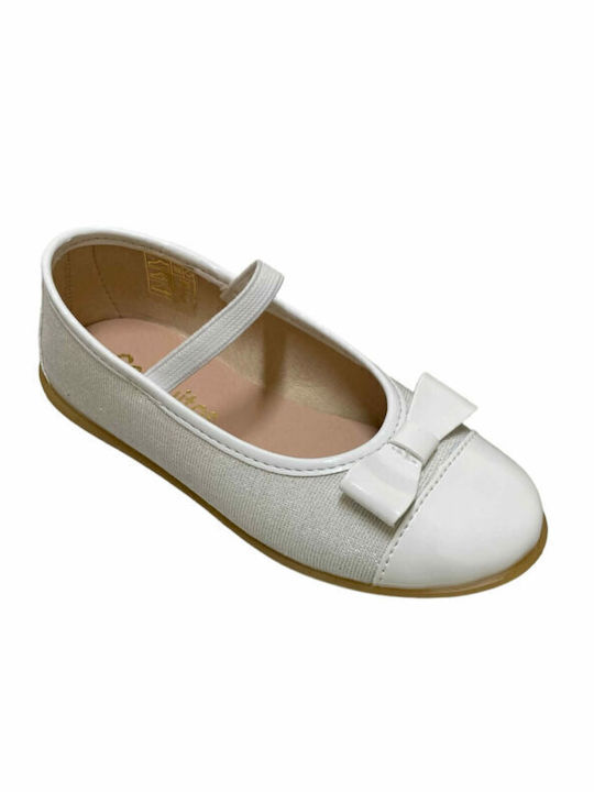 Balerini copii cu elastic Material textil Albe