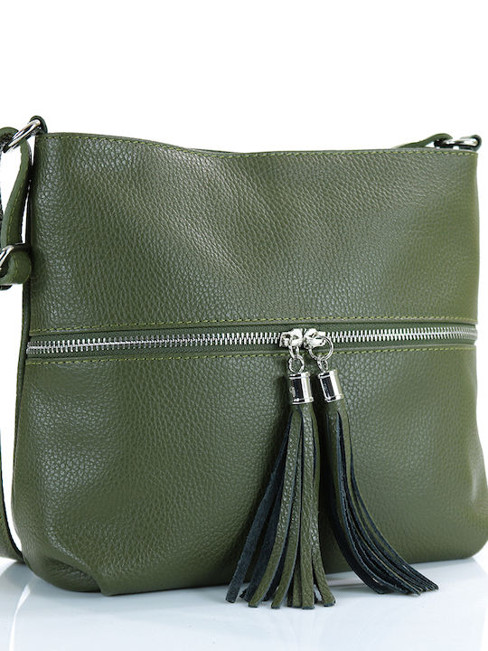 Passaggio Leather Shoulder Bag - Handbag Made of Genuine Leather (Italy-Green Olive)