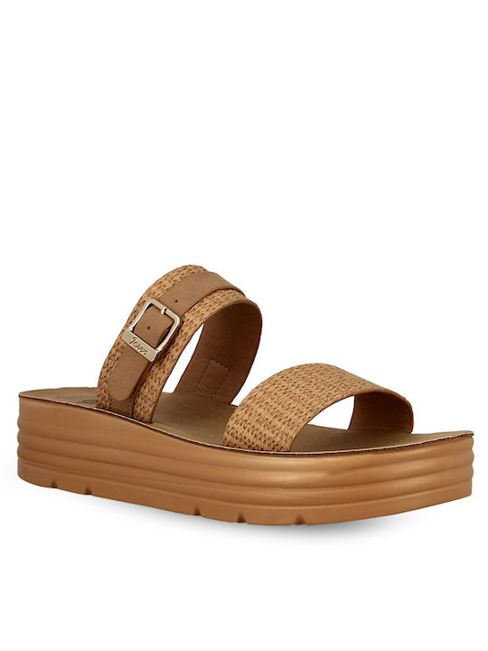 Parex Γυναικεία Σανδάλια Flatforms Camel