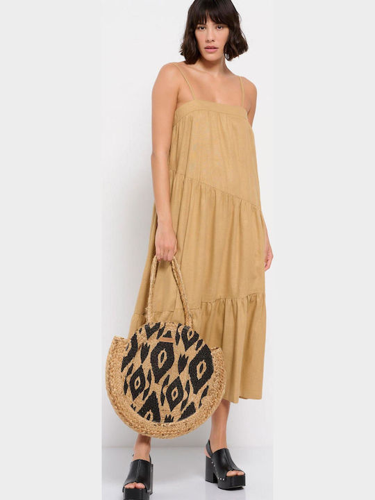 FBL007-13213 Summer Midi Dress with Ruffle Beige