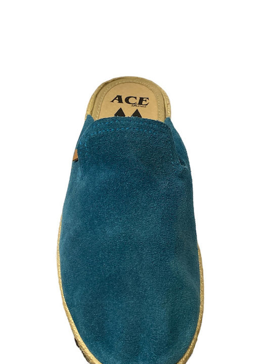 ACE 453-21005 DAMEN PANTOLETTE BLAU RAFFIA LEDER WILDLEDER