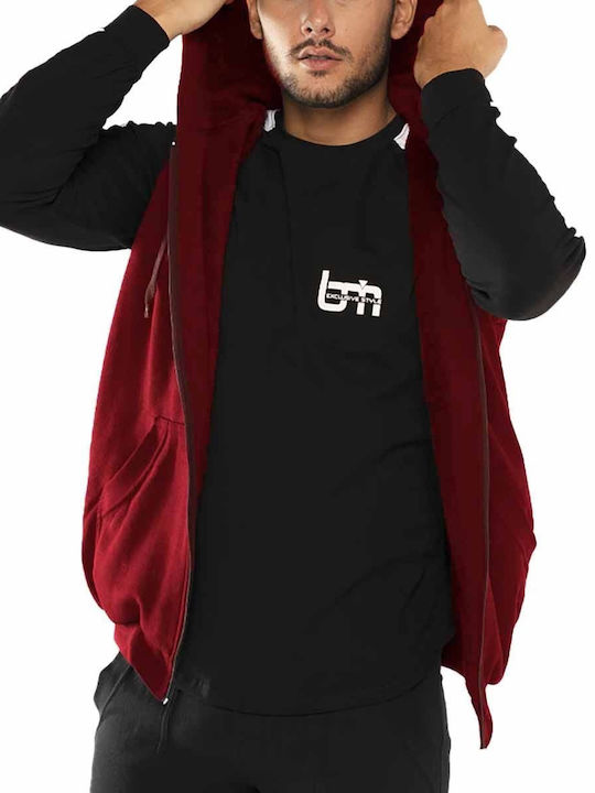 Bodymove Men's Sweatshirt Jacket with Hood and Pockets Burgundy